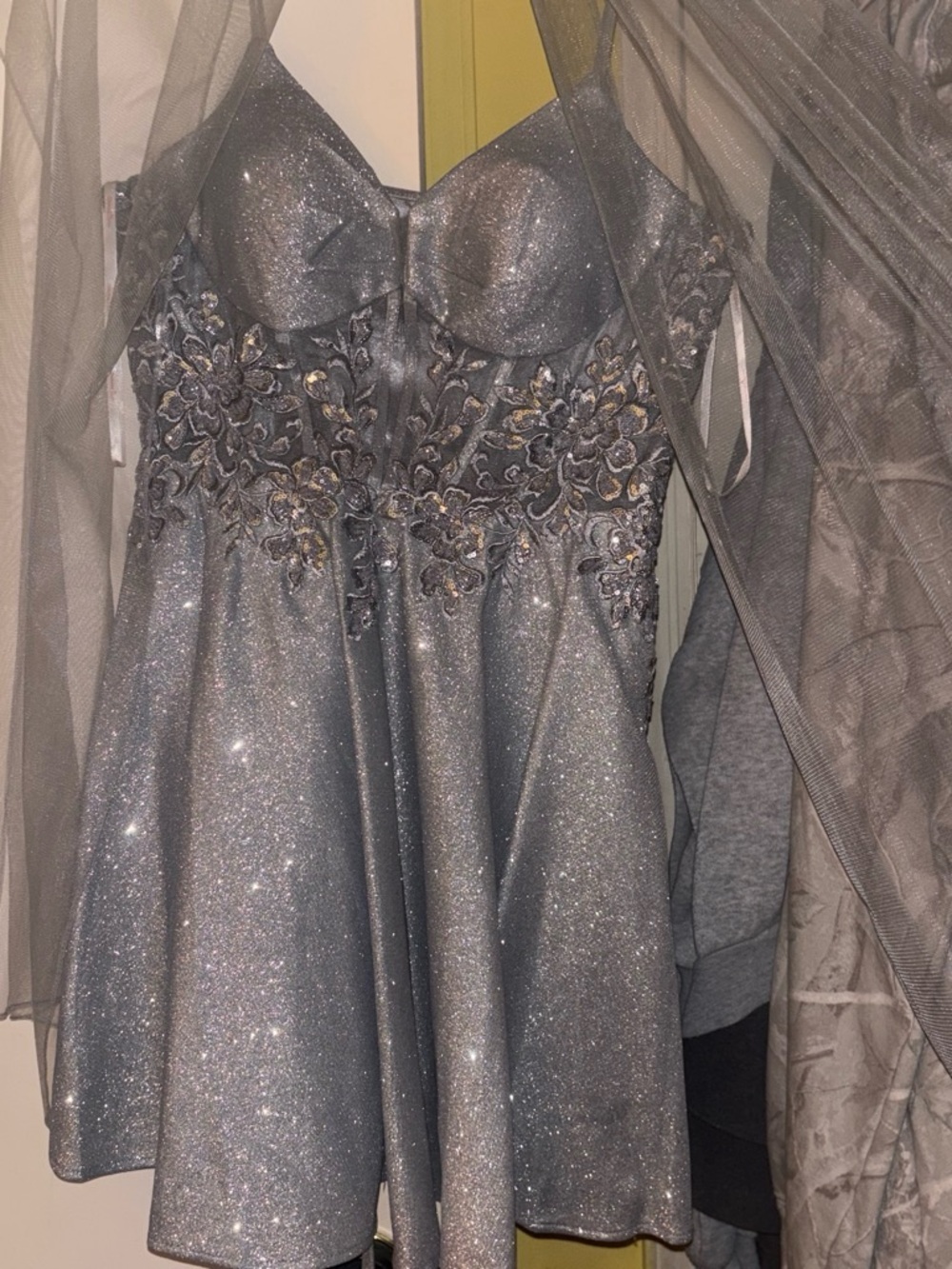 Dancing Queen Silver Satin Evening Gown